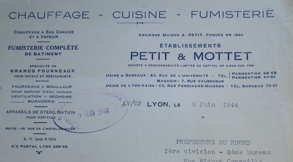 En tête industrielle d'une lettre, correspondance des Ets Petit & Mottet avec la préfecture, 1944 - 994W419 - ADR