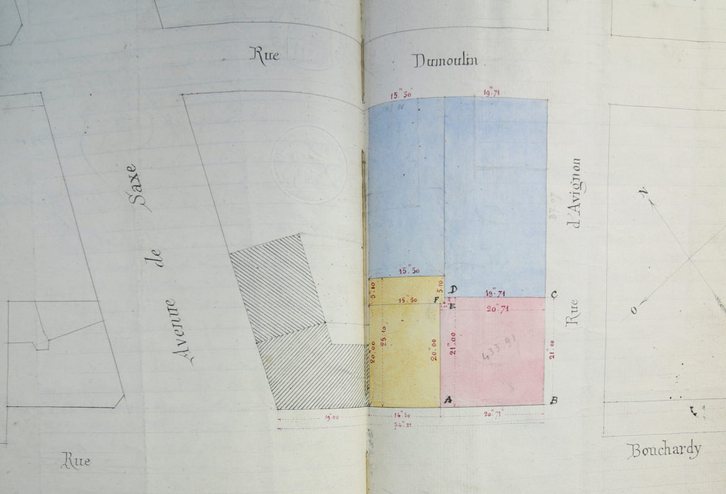Plan d'un terrain vendu par François Coquet à Louise Loizeau épouse Montrochet en 1893 par devant maître Ferrez-3 E 16165 - ADR